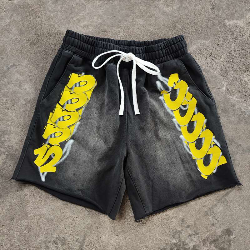 Custom Running acid wash Sweat Shorts Cotton Graphic Shorts supplier