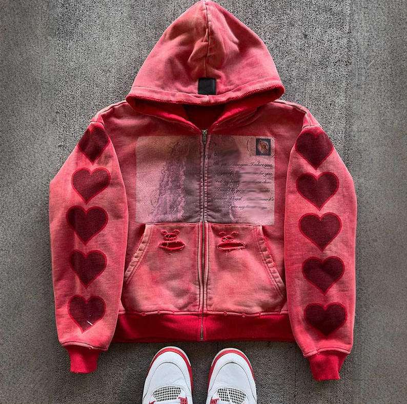 Wholesale cropped Distressed Acid Wash Print Hoodies manufacturer