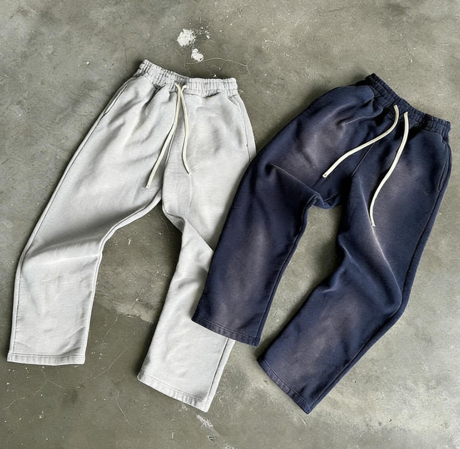 Custom Print Logo Blank Straight Pattern Washed Men Sweatpants